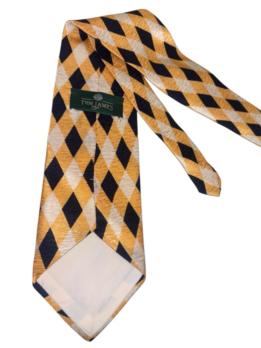 Tom James Men's Gold & Navy Argyle Silk Tie